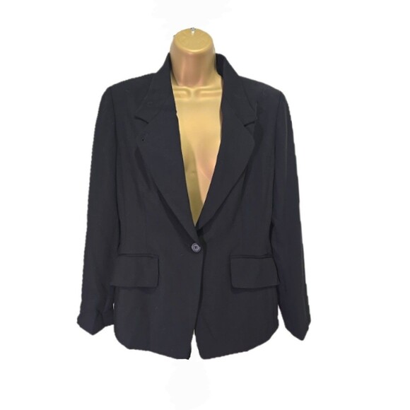 Anne Klein Blazer Womens 10P Black Lined Shoulder Pads Pockets Classic Career - Picture 1 of 9